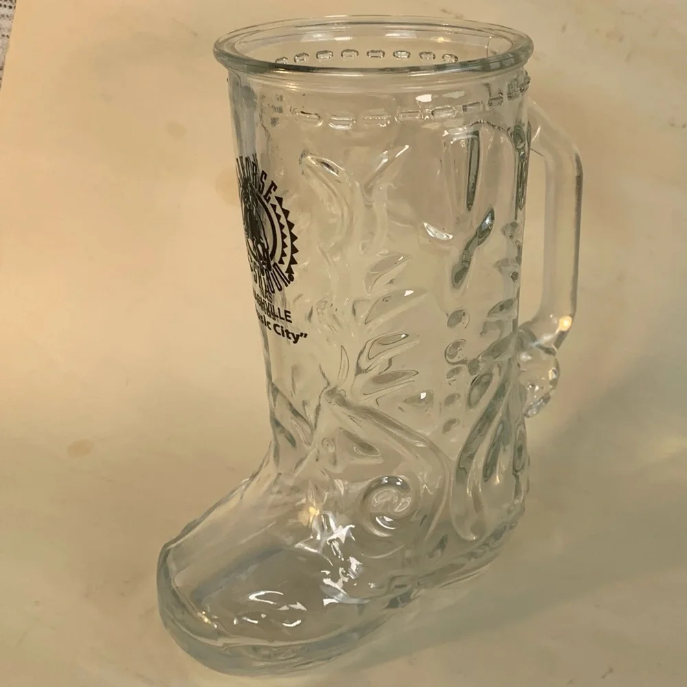 “Wildhorse Saloon” glass cowboy boot beer mug.